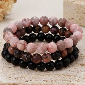 3 Pcs Natural Stone Bracelet Set For Women Self Healing Emotional Stretch 8mm Be
